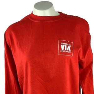 Starbucks Via Ready Brew Coffee Long Sleeve Employee T Shirt Gildan Size Medium